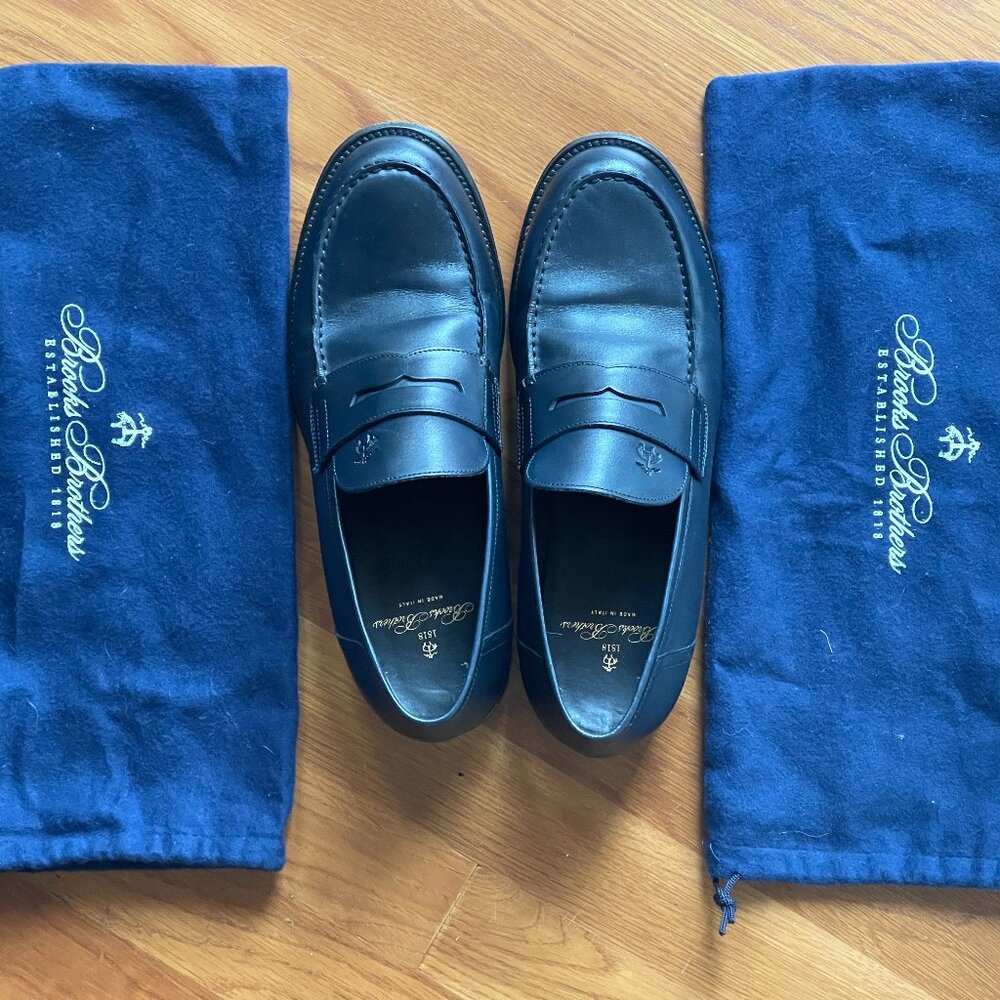 Navy Blue Brooks Brothers leather penny loafers 8.5